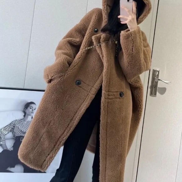 Jackets & Blazers - Brown Sherpa Plush Teddy Cozy Oversized Long Hood Coat